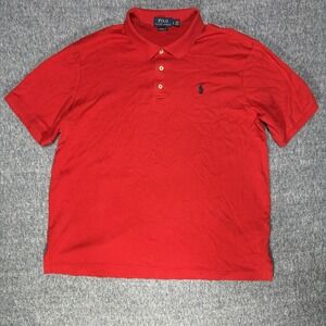 Polo Ralph Lauren Shirt Men Large Red Cotton Classic Fit Polo Blue Pony‎ Stained